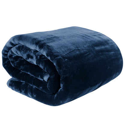 Laura Hill 800-GSM Mink Blanket Queen Size Double-Sided Soft Plush Bed Faux Throw Rug Navy Blue