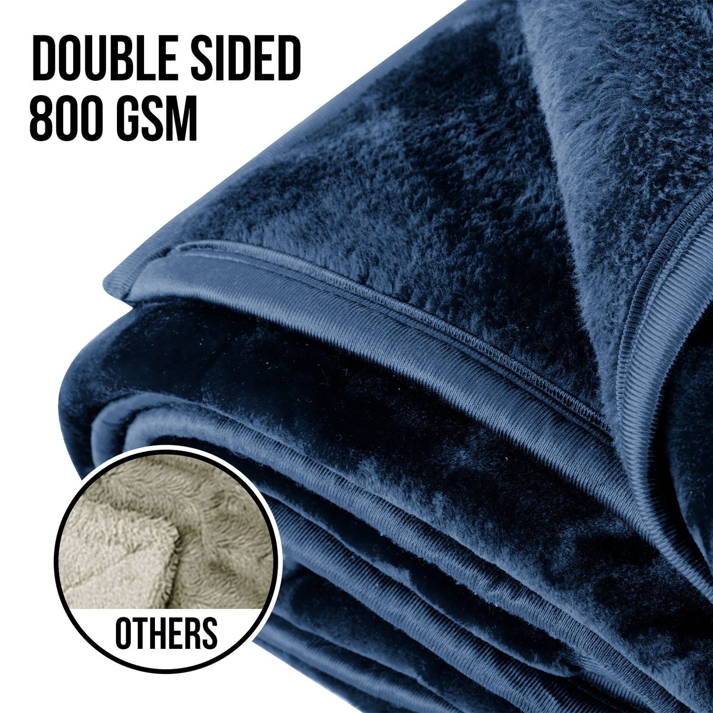 Laura Hill Faux Mink Blanket 800GSM Heavy Double-Sided - Navy Blue