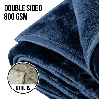 Laura Hill Faux Mink Blanket 800GSM Heavy Double-Sided - Navy Blue