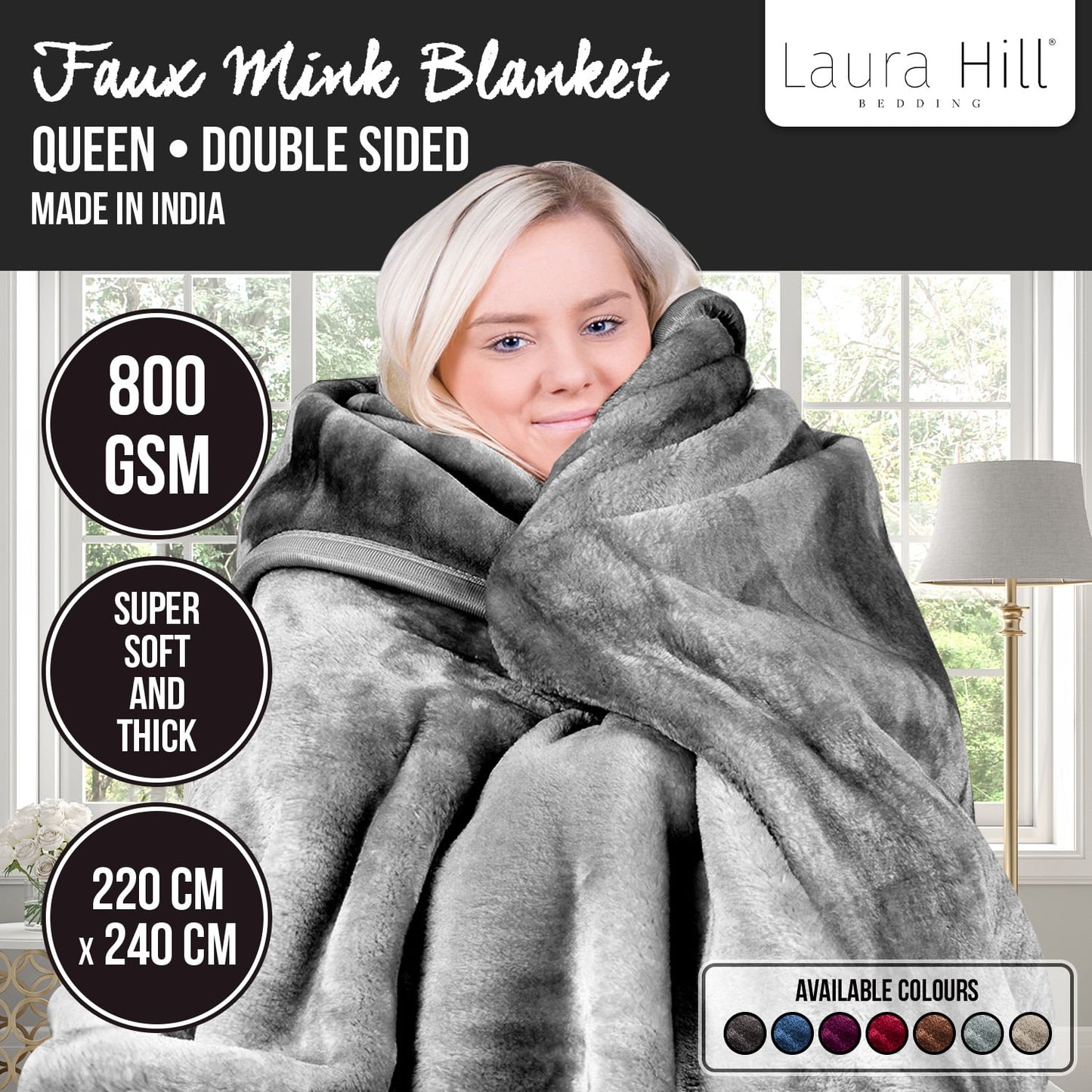 Laura Hill 800-GSM Mink Blanket Queen Size Double-Sided Soft Plush Bed Faux Throw Rug Silver