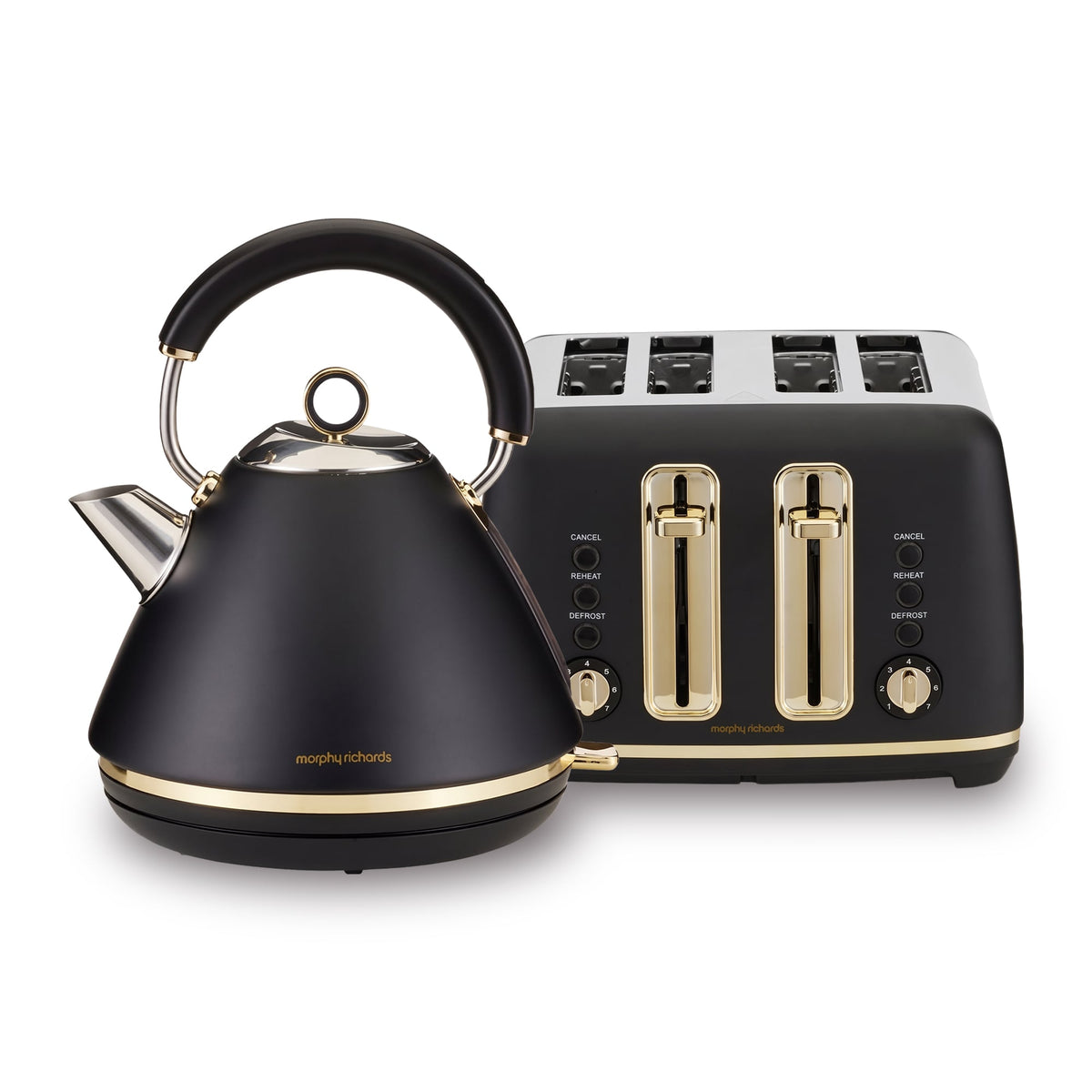 Morphy Richards Ascend Soft Gold Kettle Toaster Set 1.5L Electric Jug & 4-Slice Toaster Satin Black