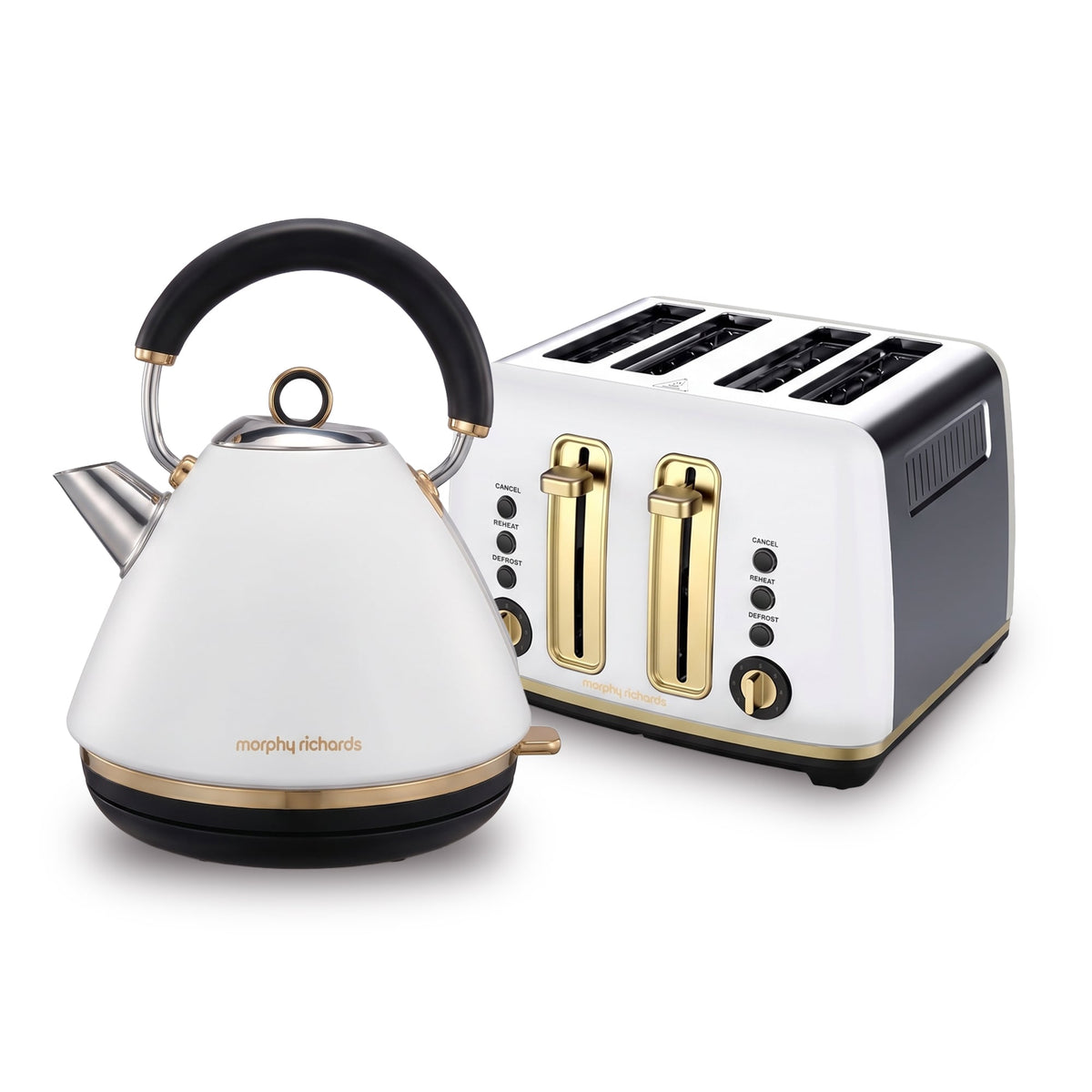 Morphy Richards Ascend Kettle and Toaster Set White Soft Gold 1.5L Jug Kettle 4 Slice Toaster Breakfast Pack