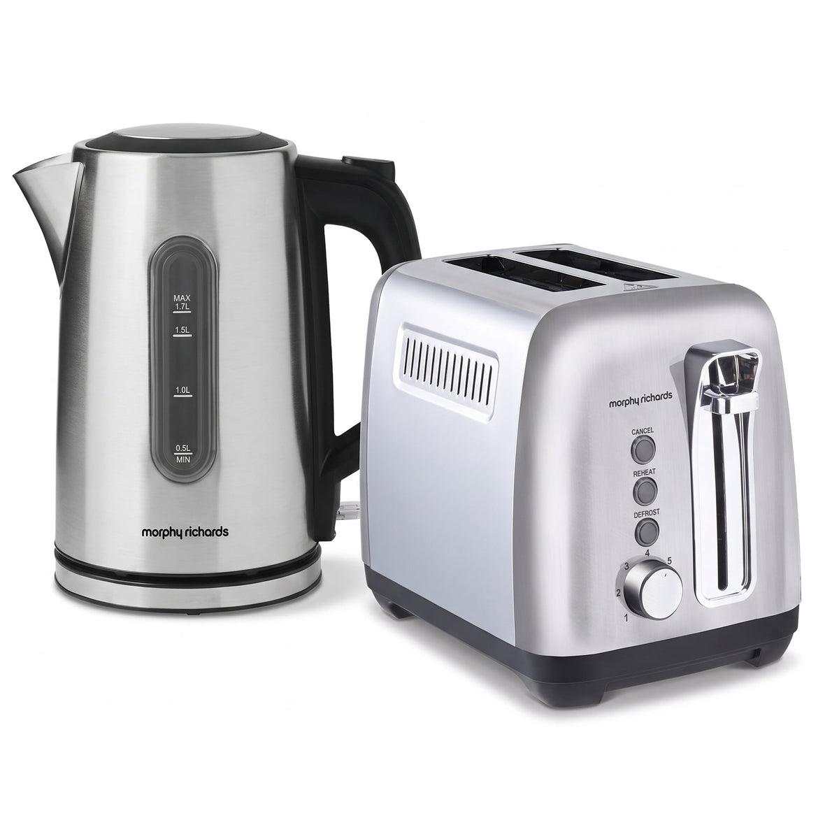 Morphy Richards Equip Stainless Steel Kettle and Toaster Set - 1.7L Jug Kettle & 2 Slice Toaster Breakfast Pack