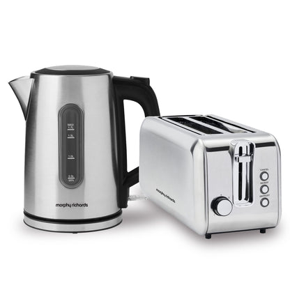 Morphy Richards Equip Stainless Steel Kettle and Toaster Set 1.7L Jug Kettle & 4 Slice Long Slot Toaster Bundle