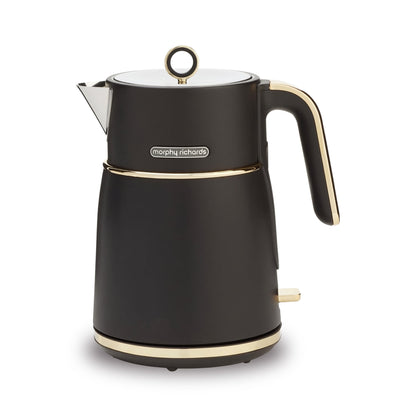 Morphy Richards Signature Kettle and Toaster Set, 1.5L Jug Kettle & 4-Slice Long Slot Toaster, Matte Black Soft Gold