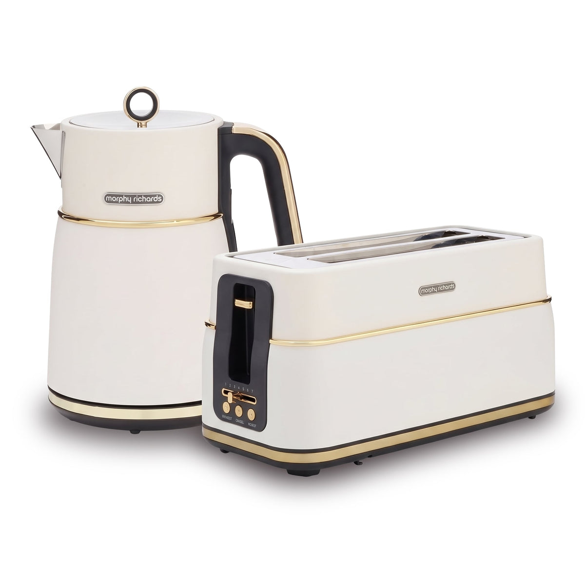 Morphy Richards Signature Kettle Toaster Set Matte Soft Gold 1.5L Jug Kettle & 4 Slice Long Slot Toaster White
