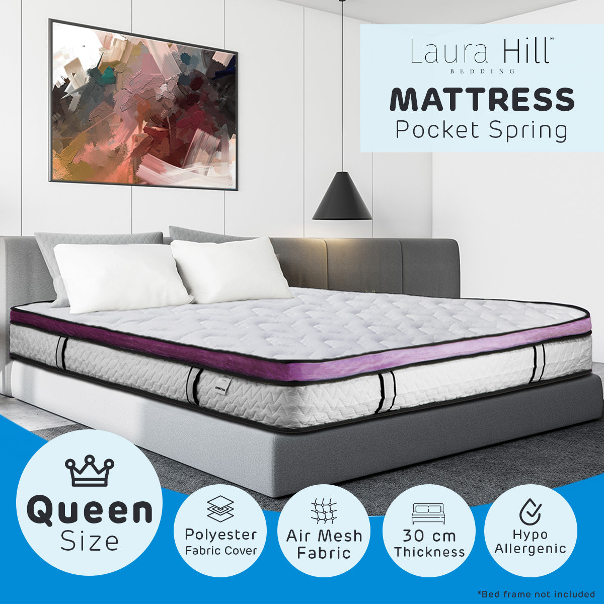 Laura Hill Euro Top Spring Pocket Mattress Queen - 30cm