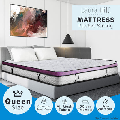 Laura Hill Euro Top Spring Pocket Mattress Queen - 30cm