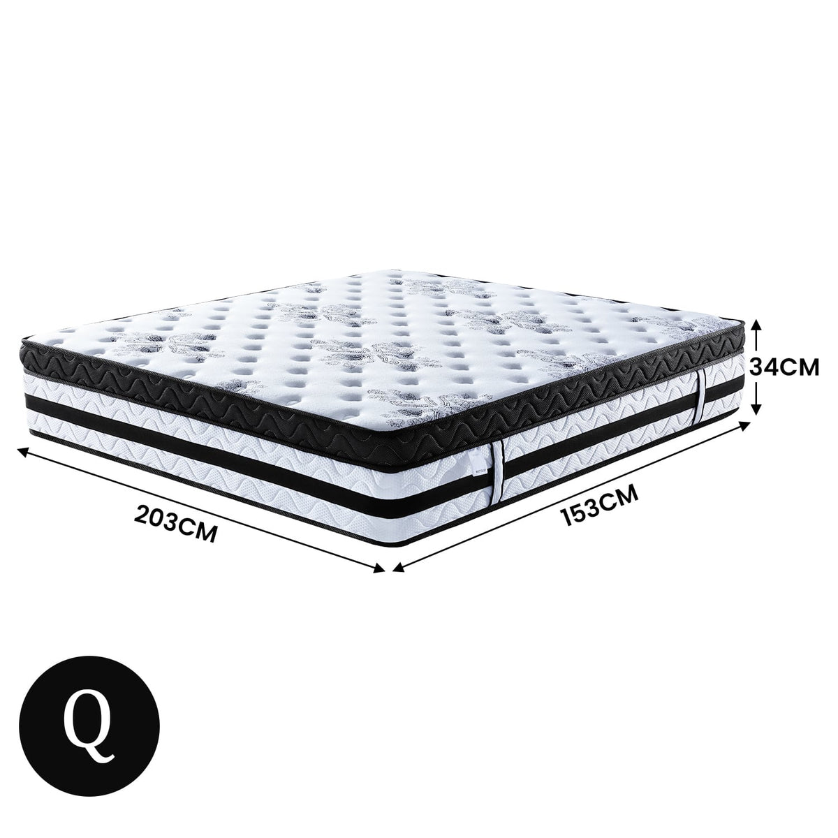 Laura Hill Queen Mattress 34cm Luxury Plush Euro Top 5-Zone Pocket Spring High Density Foam Bed