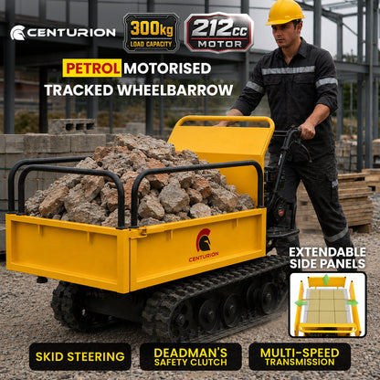 Centurion Petrol Tracked Wheelbarrow Dumper 212cc 7HP with Extendable Steel Hopper
