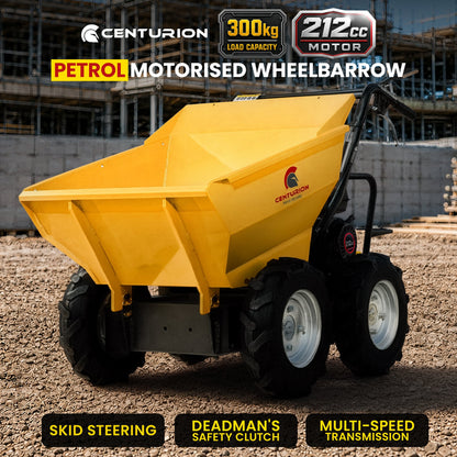 Centurion 300kg Petrol Motorised Wheelbarrow 4WD 212cc 7HP Dump Cart