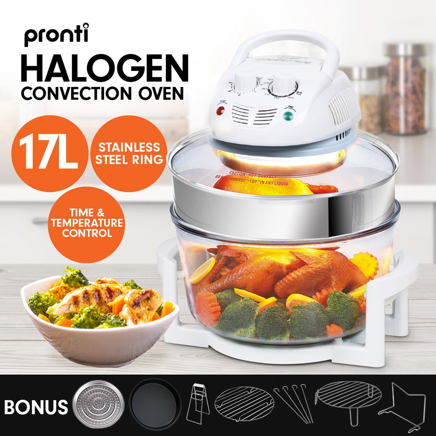 Pronti Family Turbo Convection Oven Broiler Cooker 17L - A18 White