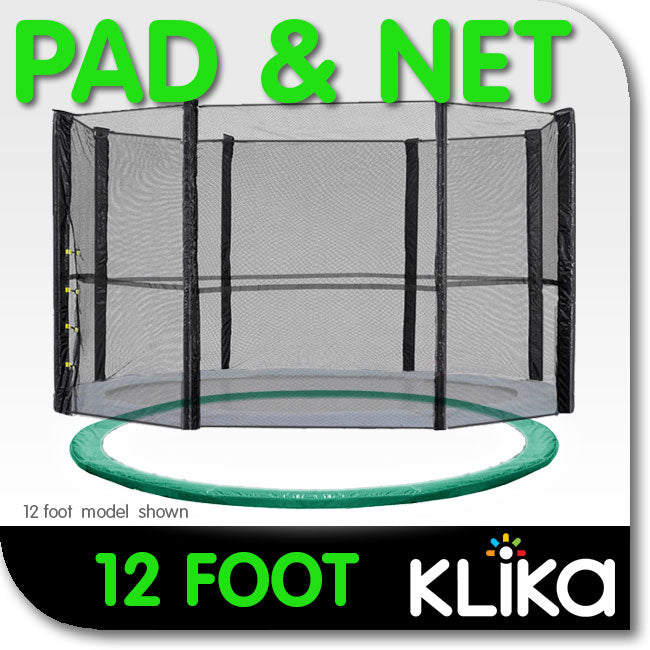 12ft Trampoline Replacement Safety Pad and Net Round 8 Poles Green