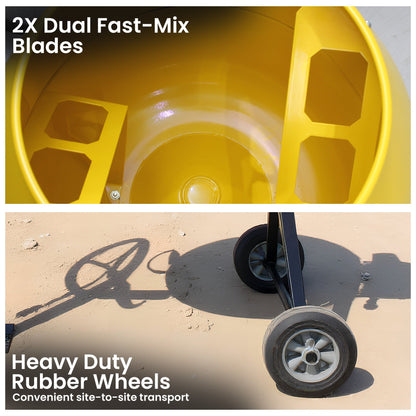 Kartrite Portable 200L Concrete Cement Mixer Sand Gravel Dual Mix Blades & Tipper Lock 850W Heavy Duty Rubber Wheels