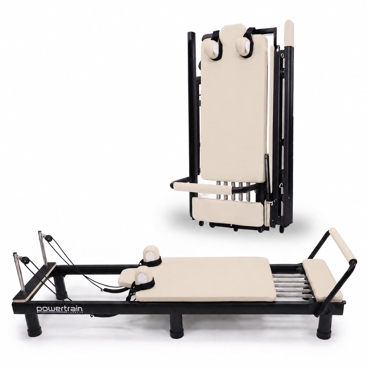 Powertrain Lyra Pilates Reformer Machine Foldable Multifunctional Home Gym Equipment Exercise Trainer Beige
