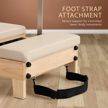 Powertrain Fitness Selina Folding Wooden Pilates Reformer in Beige with Jumpboard & Sitting Box Oak Home Gym Equipment