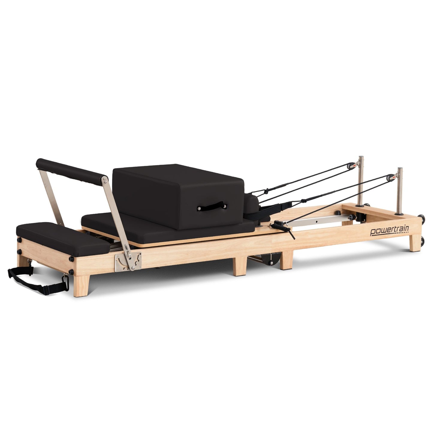 Powertrain Fitness Selina Folding Wooden Pilates Reformer in Black with Jumpboard & Sitting Box Oak Home Gym Equipment
