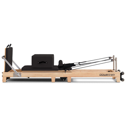 Powertrain Fitness Selina Folding Wooden Pilates Reformer in Black with Jumpboard & Sitting Box Oak Home Gym Equipment