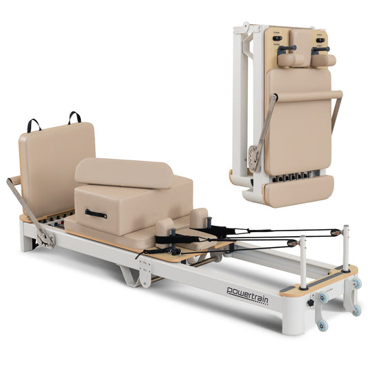 Powertrain Velora Pilates Reformer Machine Aluminium Foldable Multifunctional Home Gym Equipment Exercise Trainer Beige