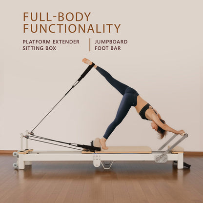 Powertrain Velora Pilates Reformer Machine Aluminium Foldable Multifunctional Home Gym Equipment Exercise Trainer Beige