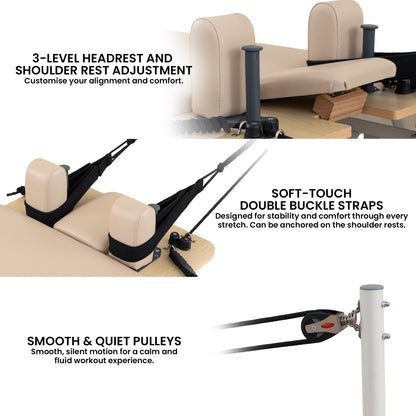 Powertrain Velora Pilates Reformer Machine Aluminium Foldable Multifunctional Home Gym Equipment Exercise Trainer Beige