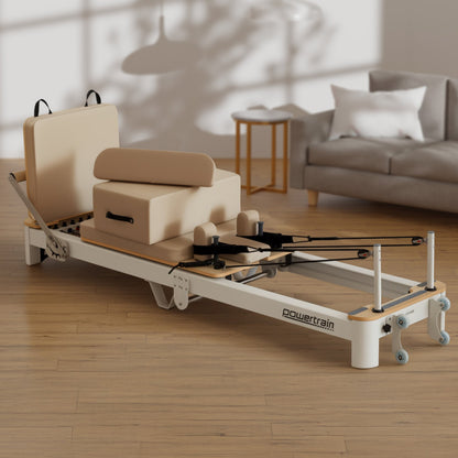 Powertrain Velora Pilates Reformer Machine Aluminium Foldable Multifunctional Home Gym Equipment Exercise Trainer Beige