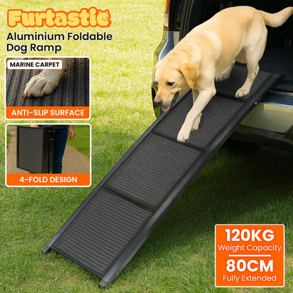 Furtastic Dog Pet Ramp Stairs Car Vehicle Folding Aluminium Cats Non-Slip Felt Safety