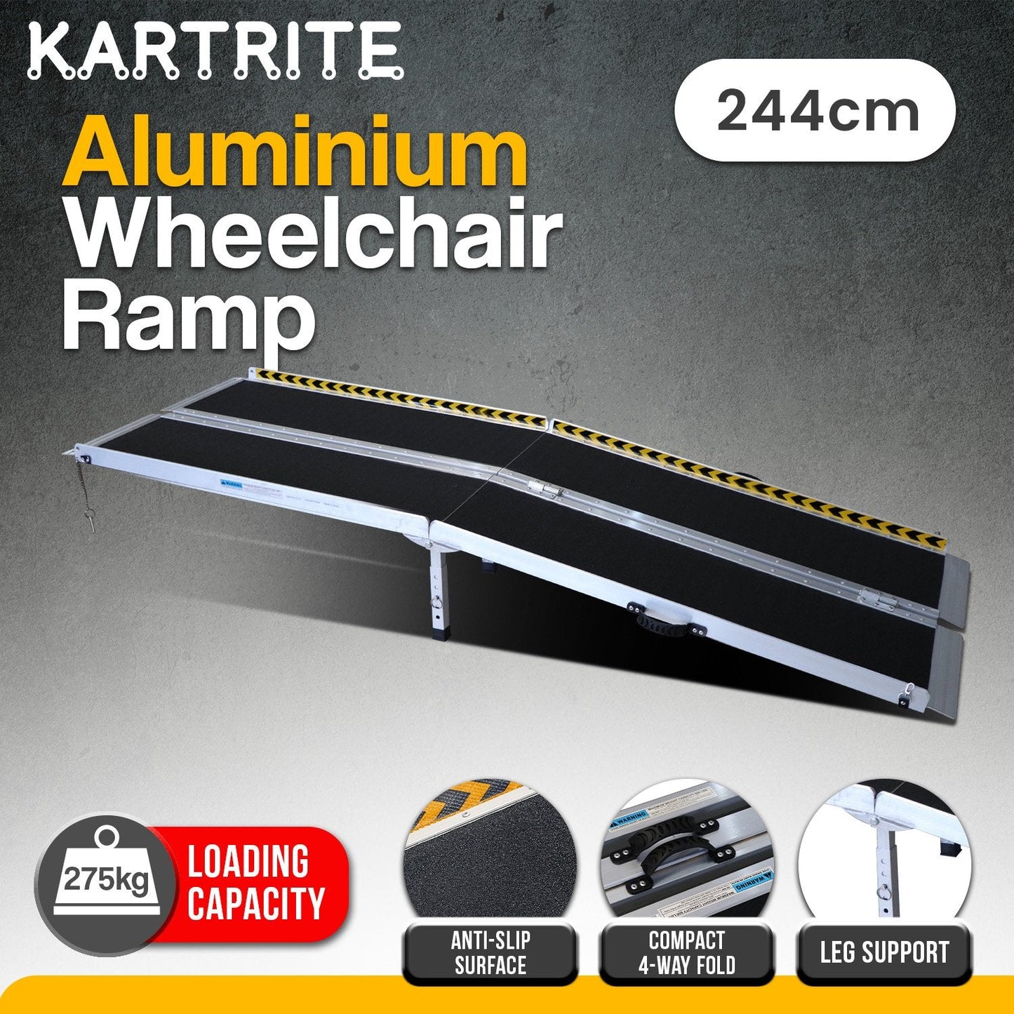 Kartrite Folding Aluminium Wheelchair Ramp 8FT Portable Mobility Access Ramp