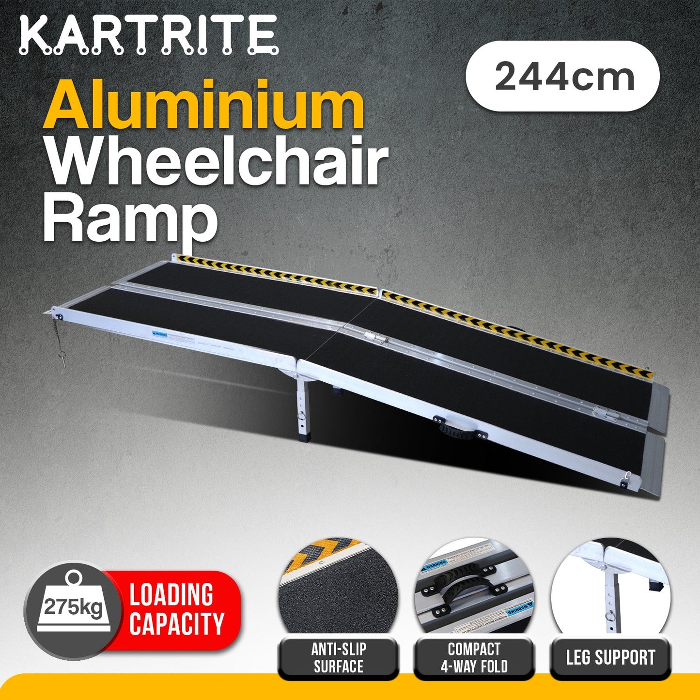 Kartrite Folding Aluminium Wheelchair Ramp 8FT Portable Mobility Access Ramp