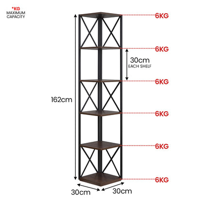 Sarantino Nora 5-Tier Corner Bookshelf - Walnut/Black