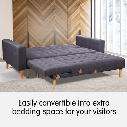Sarantino Linen Fabric Corner Sofa Bed Couch Lounge with Chaise Dark Grey