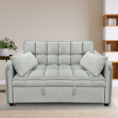 Sarantino Tufted 2-Seater Velvet Sofa Bed - Light Grey