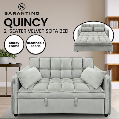 Sarantino Tufted 2-Seater Velvet Sofa Bed - Light Grey