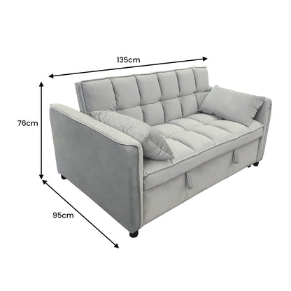 Sarantino Tufted 2-Seater Velvet Sofa Bed - Light Grey