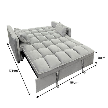 Sarantino Tufted 2-Seater Velvet Sofa Bed - Light Grey