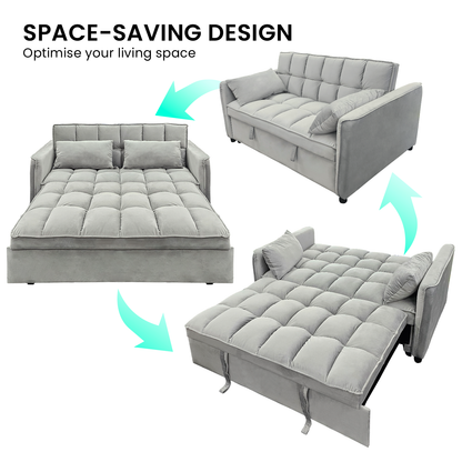 Sarantino Tufted 2-Seater Velvet Sofa Bed - Light Grey