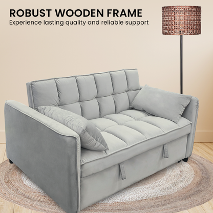 Sarantino Tufted 2-Seater Velvet Sofa Bed - Light Grey