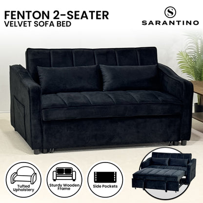 Sarantino Fenton 2-Seater Velvet Sofa Bed in Black