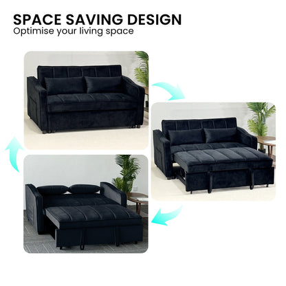 Sarantino Fenton 2-Seater Velvet Sofa Bed in Black