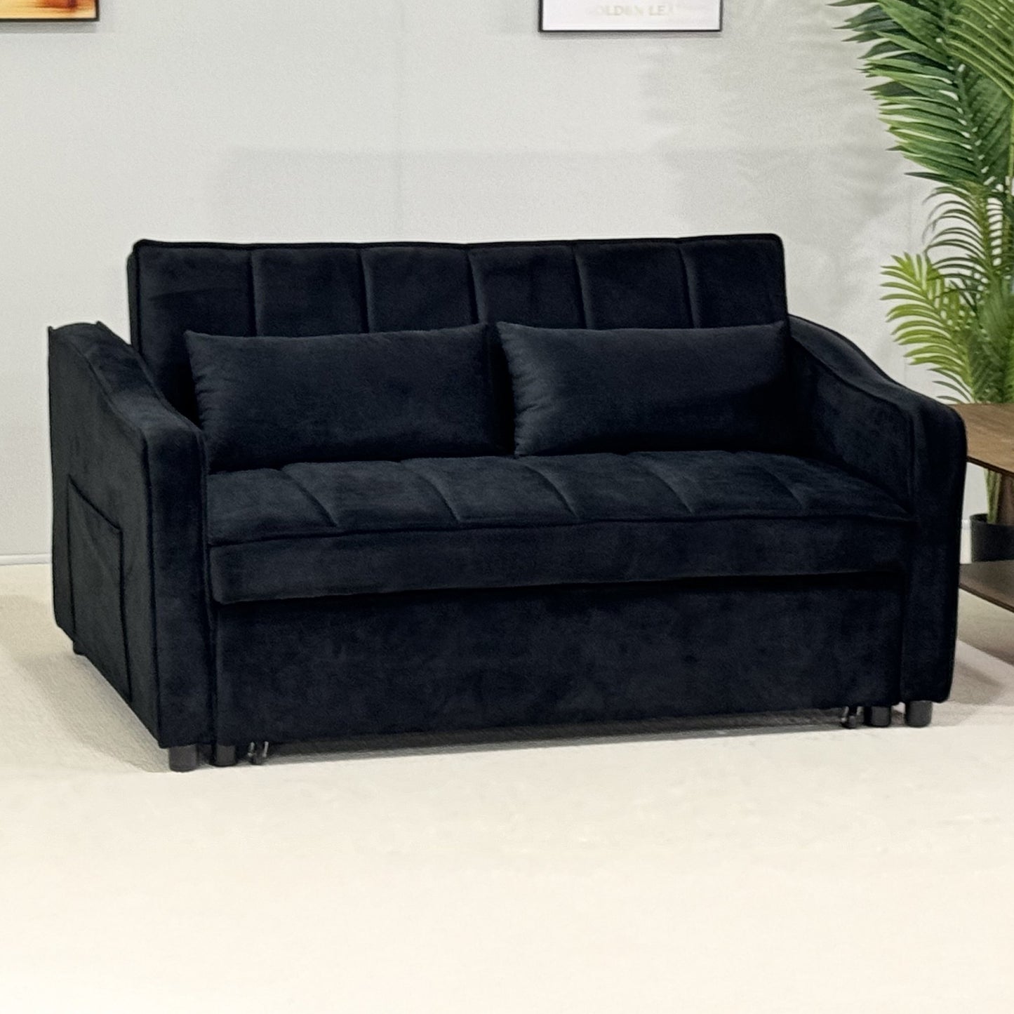 Sarantino Fenton 2-Seater Velvet Sofa Bed in Black