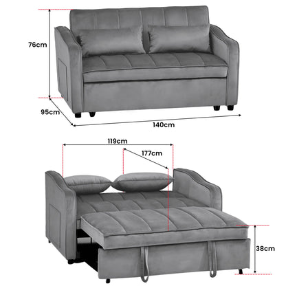 Sarantino Fenton 2-Seater Velvet Sofa Bed in Dark Grey