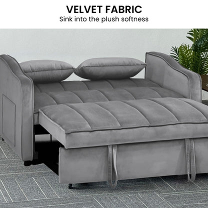 Sarantino Fenton 2-Seater Velvet Sofa Bed in Dark Grey