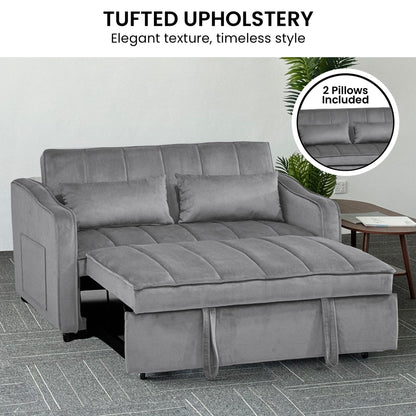 Sarantino Fenton 2-Seater Velvet Sofa Bed in Dark Grey