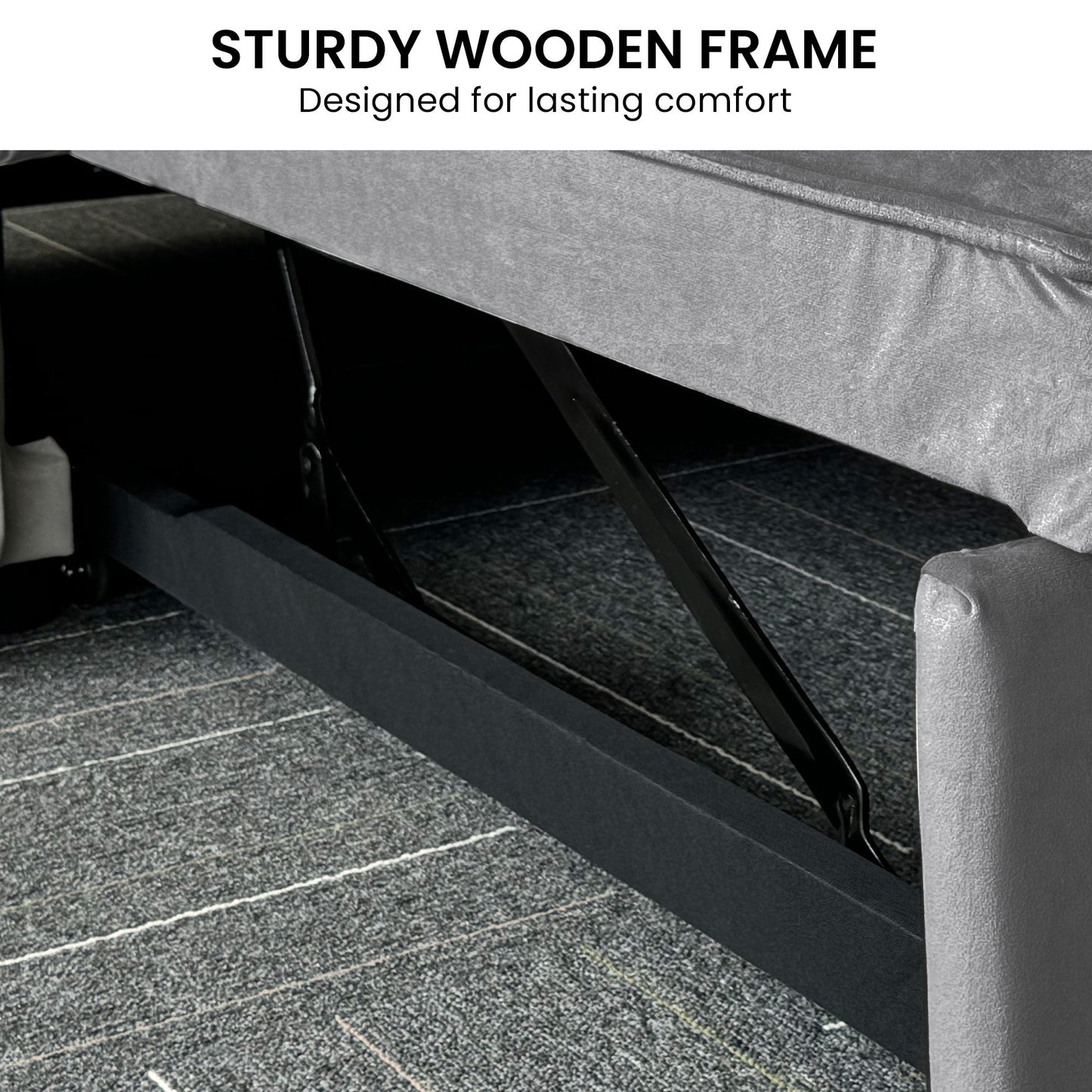 Sarantino Fenton 2-Seater Velvet Sofa Bed in Dark Grey