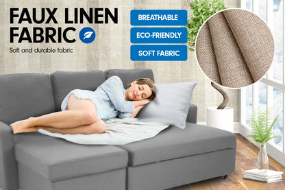 Sarantino 3-Seater Corner Sofa Bed Lounge Storage Chaise Couch L.Grey