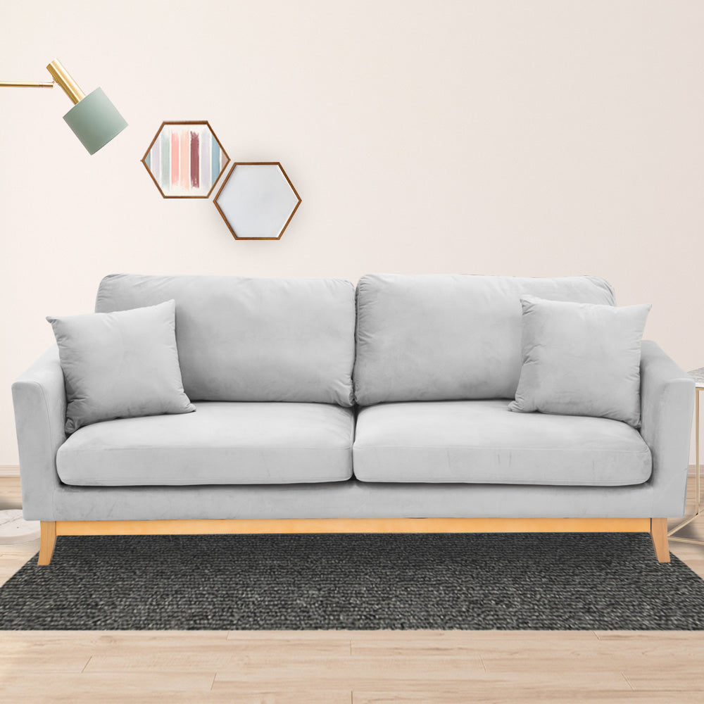 Sarantino 3 Seater Faux Velvet Sofa Bed Couch Furniture Light Grey