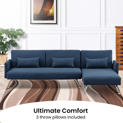 Mia 3-Seater Sofa Bed with Chaise & 3 Pillows by Sarantino - Blue