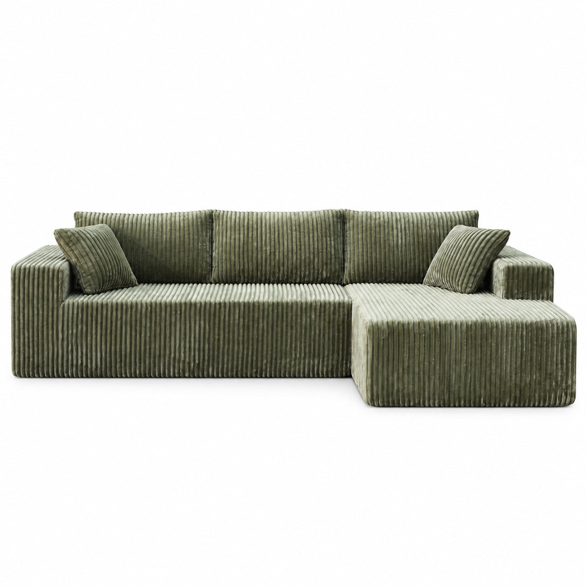 Sarantino Soffia 2.75m Green Corduroy Corner Sofa with Chaise L-Shape Sectional Couch 3 Seater Lounge Sofa in a Box