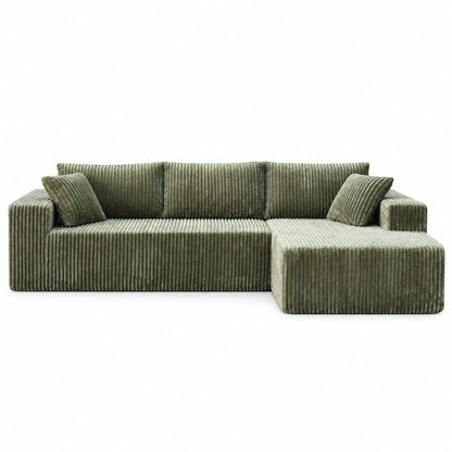 Sarantino Soffia 2.75m Green Corduroy Corner Sofa with Chaise L-Shape Sectional Couch 3 Seater Lounge Sofa in a Box