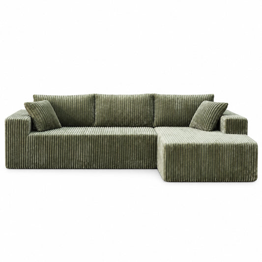 Sarantino Soffia 2.75m Green Corduroy Corner Sofa with Chaise L-Shape Sectional Couch 3 Seater Lounge Sofa in a Box